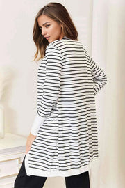 Double Take Striped Open Front Longline Cardigan