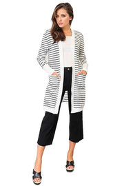 Double Take Striped Open Front Longline Cardigan