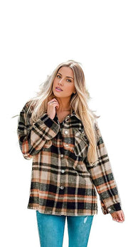 PRE-ORDER Plaid Button Front Shirt Jacket with Breast Pockets
