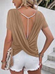 PRE-ORDER Beads Trim Back Twisted Blouse