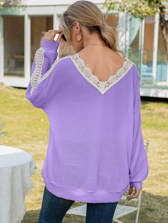 PRE-ORDER Contrast Spliced Lace V-Neck Top