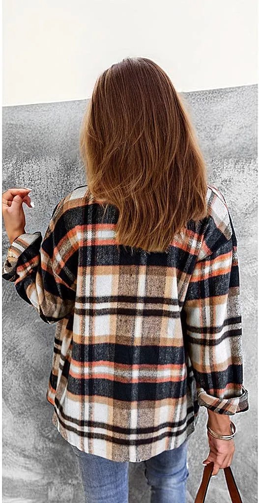 PRE-ORDER Plaid Button Front Shirt Jacket with Breast Pockets