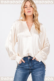 Trendsi Shirts & Tops SAGE + FIG Notched Long Sleeve Blouse