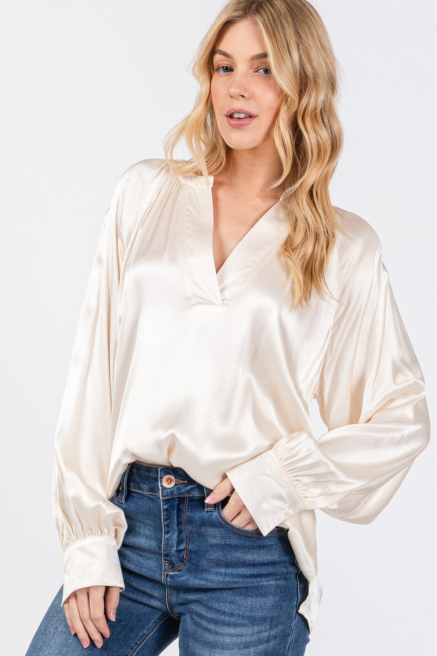 Trendsi Shirts & Tops SAGE + FIG Notched Long Sleeve Blouse