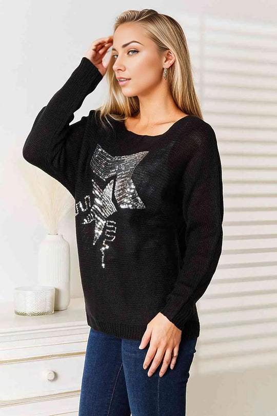 Sequin Graphic Dolman Sleeve Knit Top