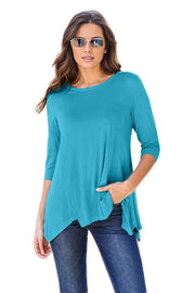 Trendsi Shirts & Tops Sky Blue / S Basic Round Neck Pocketed T-Shirt