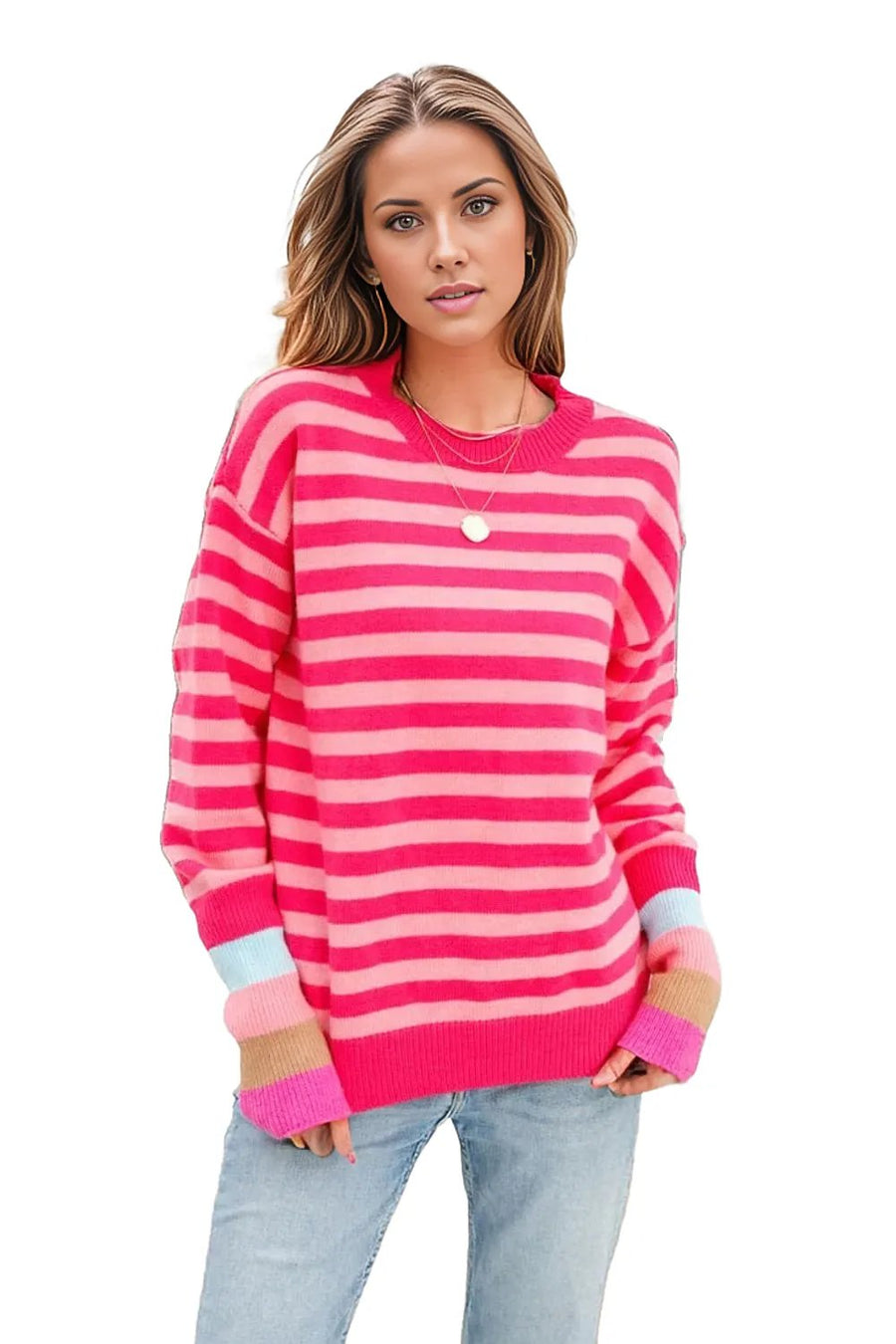Warm Spice Striped Round Neck Sweater