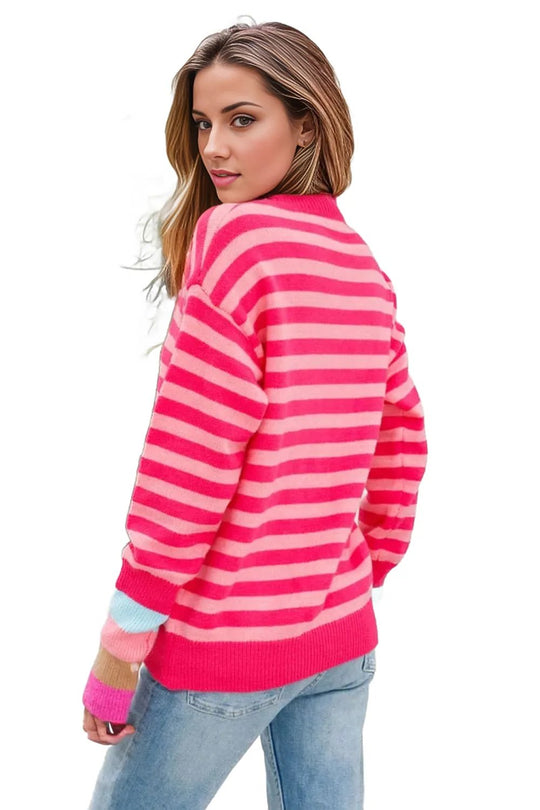 Warm Spice Striped Round Neck Sweater