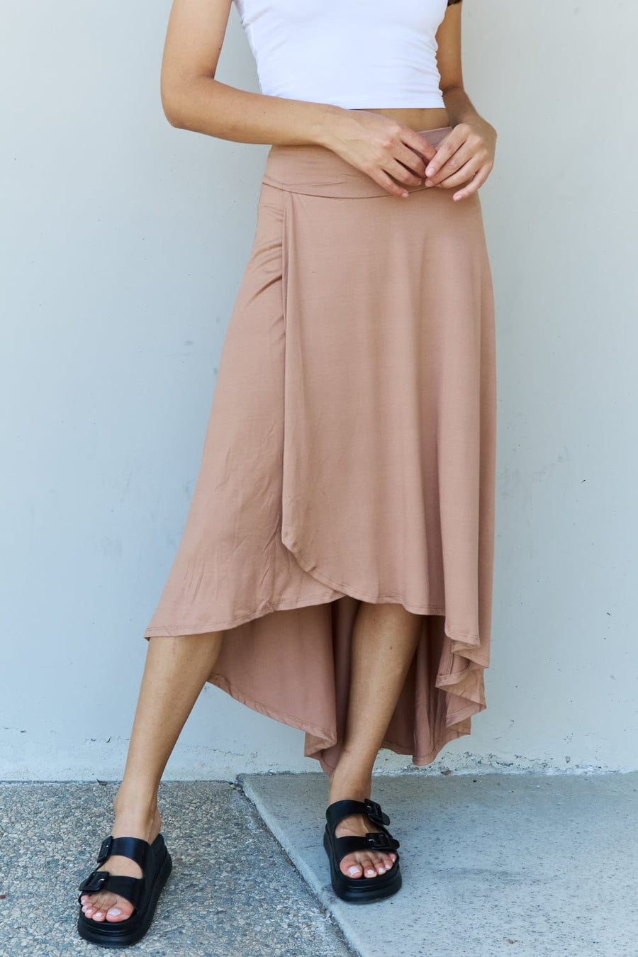 High Waisted Flare Maxi Skirt in Camel