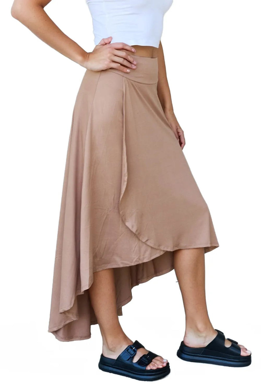 High Waisted Flare Maxi Skirt in Camel