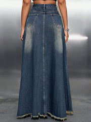 PRE-ORDER Raw Hem High Waist Denim Skirt with Pockets