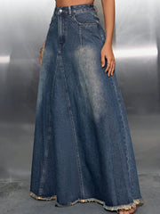 PRE-ORDER Raw Hem High Waist Denim Skirt with Pockets