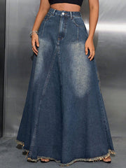 Trendsi Skirts PRE-ORDER Raw Hem High Waist Denim Skirt with Pockets