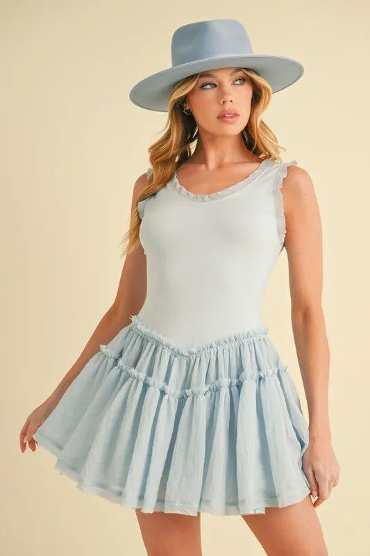 Trendsi SKY / S Aemi+Co Frill Sleeveless Drop Waist Mini Dress