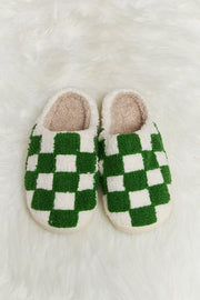 Melody Checkered Print Plush Slide Slippers