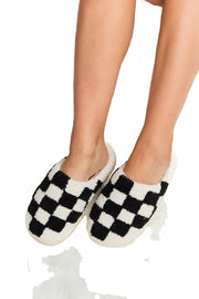 Melody Checkered Print Plush Slide Slippers