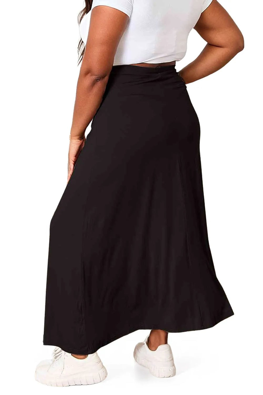 Soft Rayon Drawstring Waist Maxi Skirt Rayon