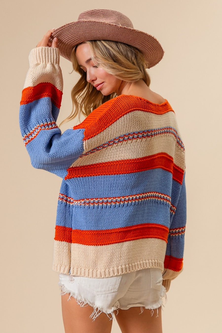 Trendsi Sweater BiBi Multi Color Stripe Scoop Neck Sweater