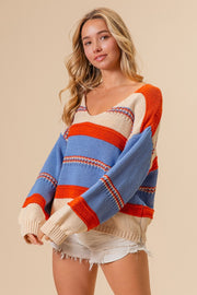 Trendsi Sweater BiBi Multi Color Stripe Scoop Neck Sweater