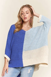 Trendsi Sweaters ADORA Side Slit Color Block Long Sleeve Sweater