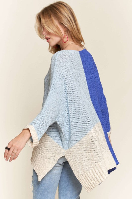 Trendsi Sweaters ADORA Side Slit Color Block Long Sleeve Sweater