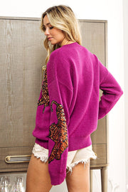 Trendsi Sweaters BiBi Sequin Tiger Embroidery Sweater