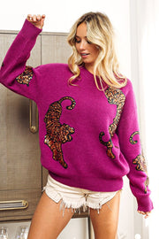 Trendsi Sweaters BiBi Sequin Tiger Embroidery Sweater