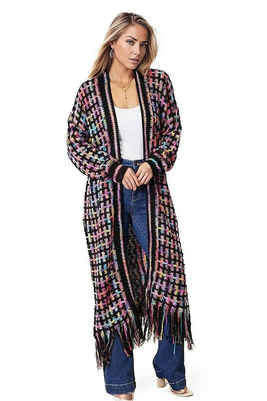 Trendsi Sweaters Calistoga Multicolored Open Front Fringe Hem Cardigan