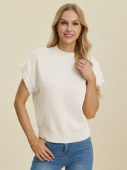 Trendsi Sweaters Cream / S Double Take Full Size Mock Neck Short Sleeve Sweater