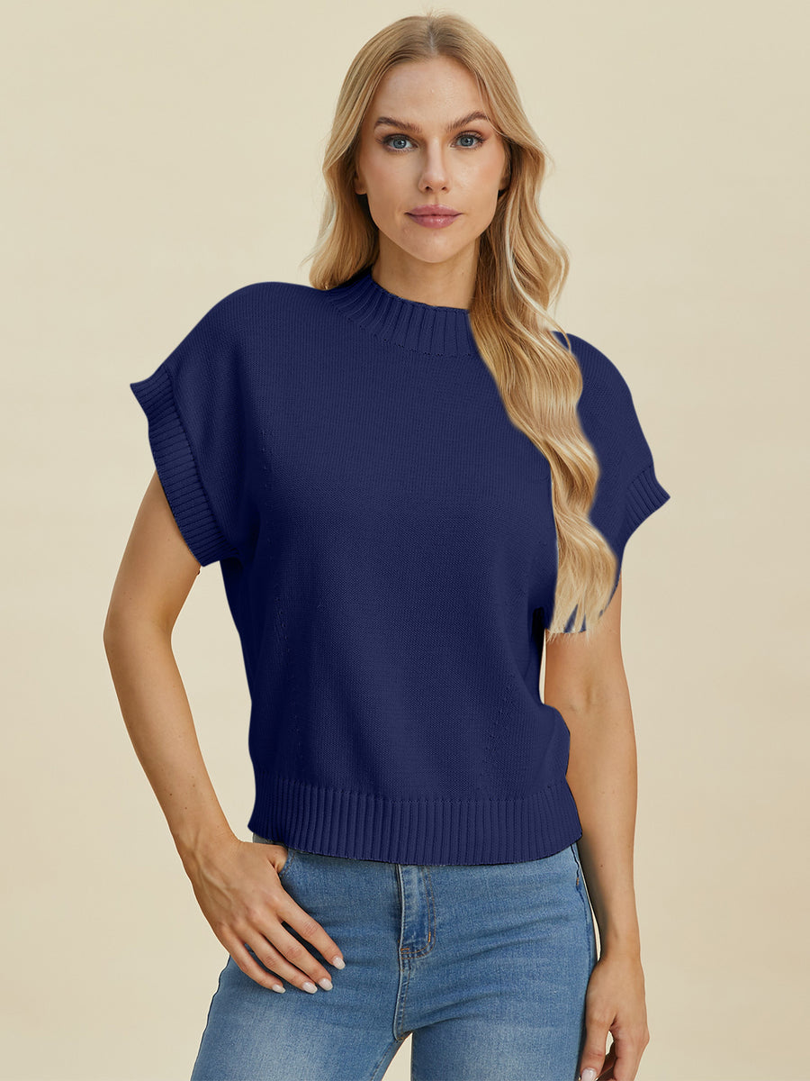 Trendsi Sweaters Double Take Full Size Mock Neck Short Sleeve Sweater