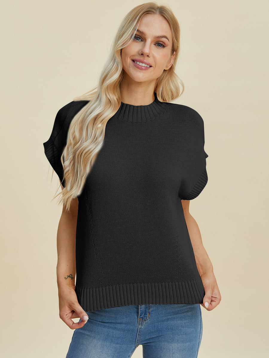 Trendsi Sweaters Double Take Full Size Mock Neck Short Sleeve Sweater