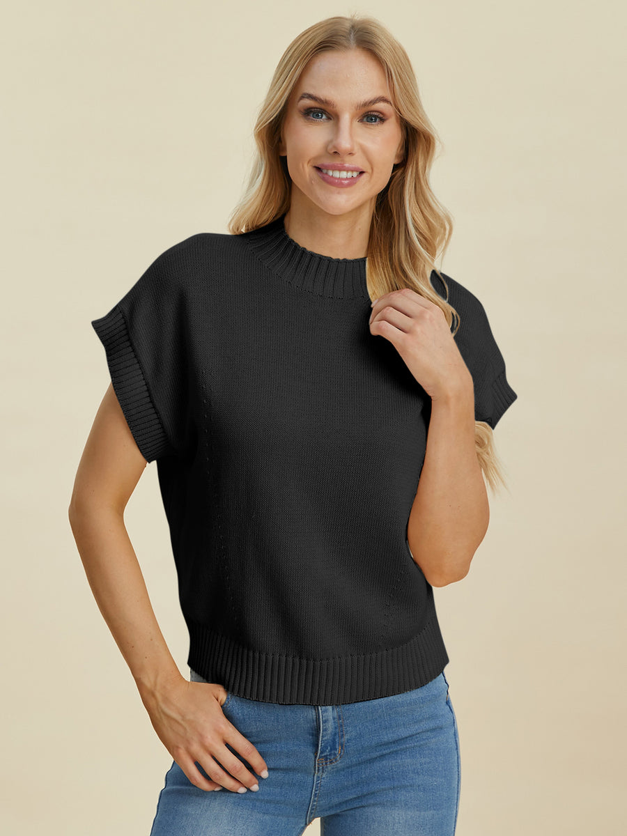 Trendsi Sweaters Double Take Full Size Mock Neck Short Sleeve Sweater