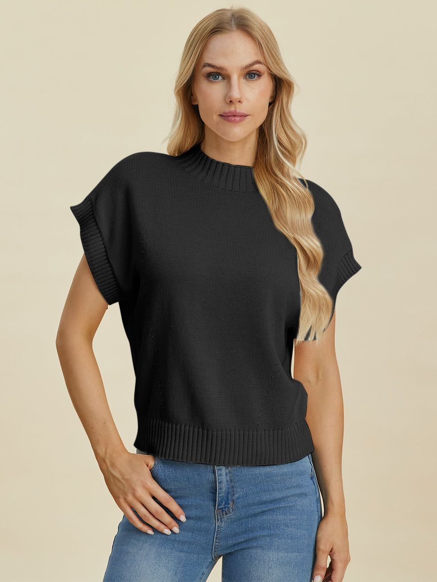 Trendsi Sweaters Double Take Full Size Mock Neck Short Sleeve Sweater