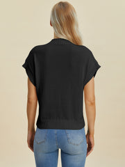 Trendsi Sweaters Double Take Full Size Mock Neck Short Sleeve Sweater