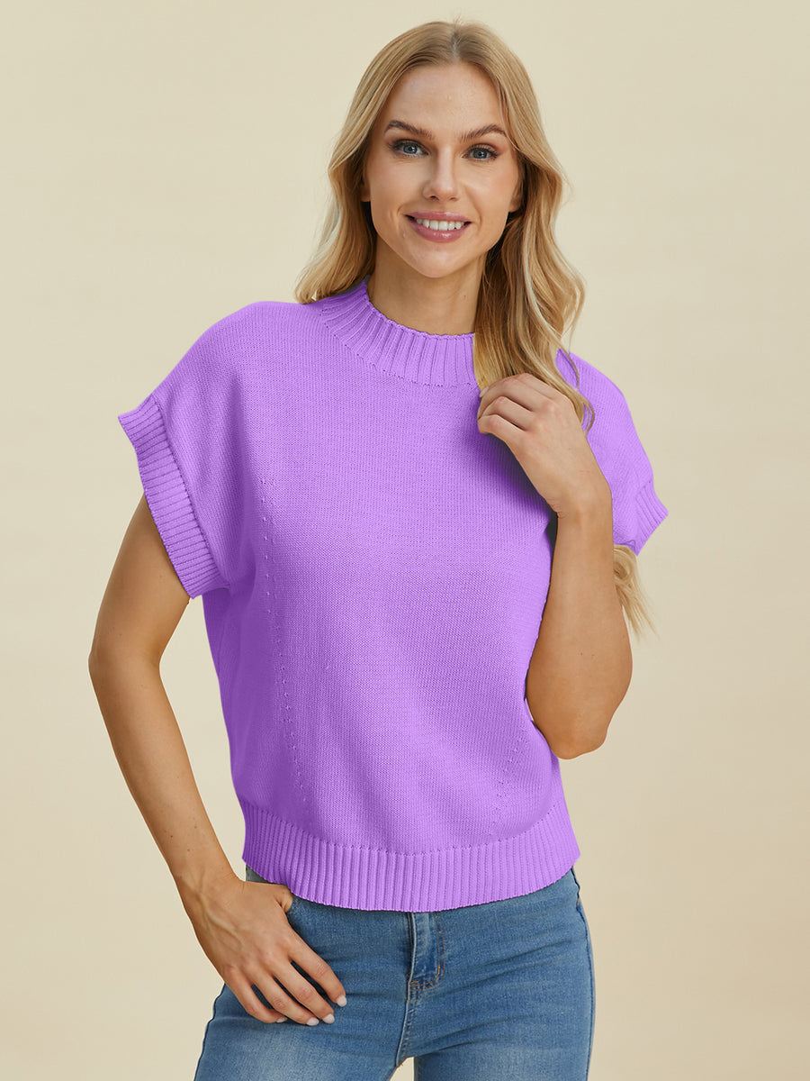 Trendsi Sweaters Double Take Full Size Mock Neck Short Sleeve Sweater