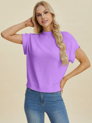 Trendsi Sweaters Double Take Full Size Mock Neck Short Sleeve Sweater