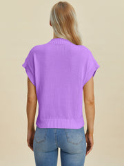 Trendsi Sweaters Double Take Full Size Mock Neck Short Sleeve Sweater