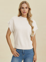 Trendsi Sweaters Double Take Full Size Mock Neck Short Sleeve Sweater