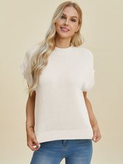 Trendsi Sweaters Double Take Full Size Mock Neck Short Sleeve Sweater