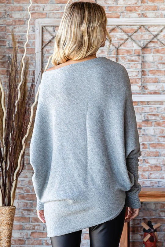 Trendsi Sweaters First Love Asymmetrical Hem Dolman Sleeve Sweater