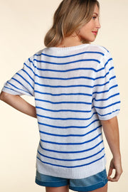 Trendsi Sweaters Haptics Letter Embroidery Striped Knit Top