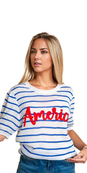 Trendsi Sweaters Haptics Letter Embroidery Striped Knit Top