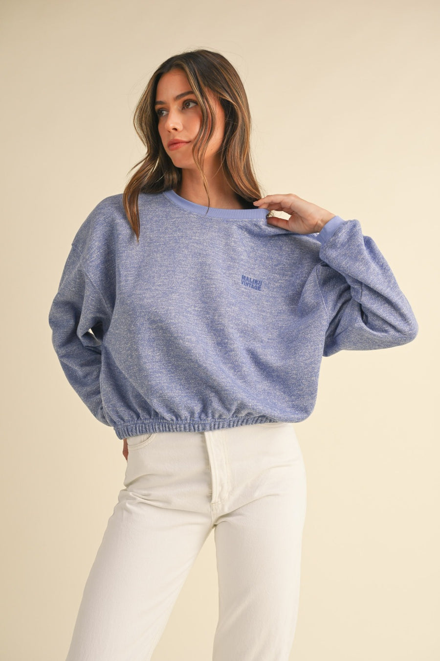 Trendsi Sweaters & Hoodies Blue Purple / S Mable Round Neck Letter Embroidery Crop Sweatshirt