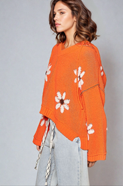 POL Floral Pattern Hooded High-Low Sweater