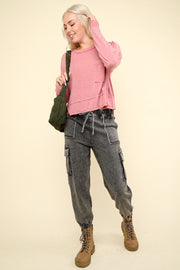 Trendsi Sweatpants & Joggers VERY J Washed Drawstring Jogger Cargo Jeans