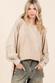 Trendsi Tan / S Mittoshop Mineral Wash Raglan Long Sleeve Oversized Top