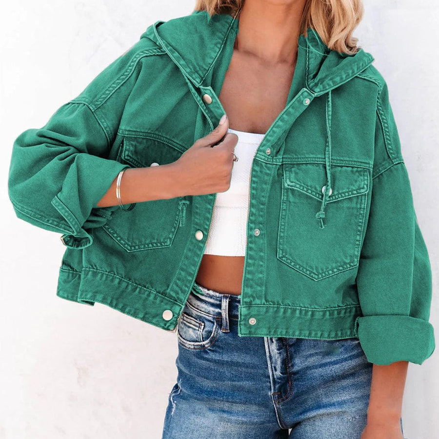 Trendsi Teal / S PRE-ORDER Hooded Dropped Shoulder Denim Jacket