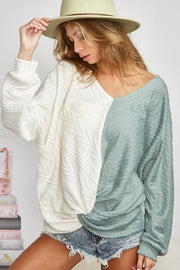 Trendsi Tops/Blouses & Shirts BiBi Twist Front Contrast Cable Knit Top