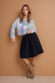 Trendsi Tops/Blouses & Shirts Brinleigh Sequin Long Sleeve Crop T-Shirt