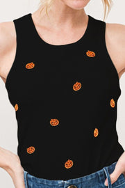 Trendsi Tops/Tank Tops And The Why Jack O' Lantern Embroidered Ribbed Tank